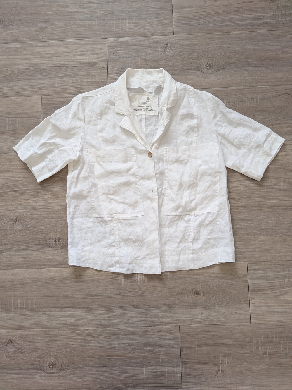 Not Perfect Linen White Linen Short Sleeve Button Front Shirt